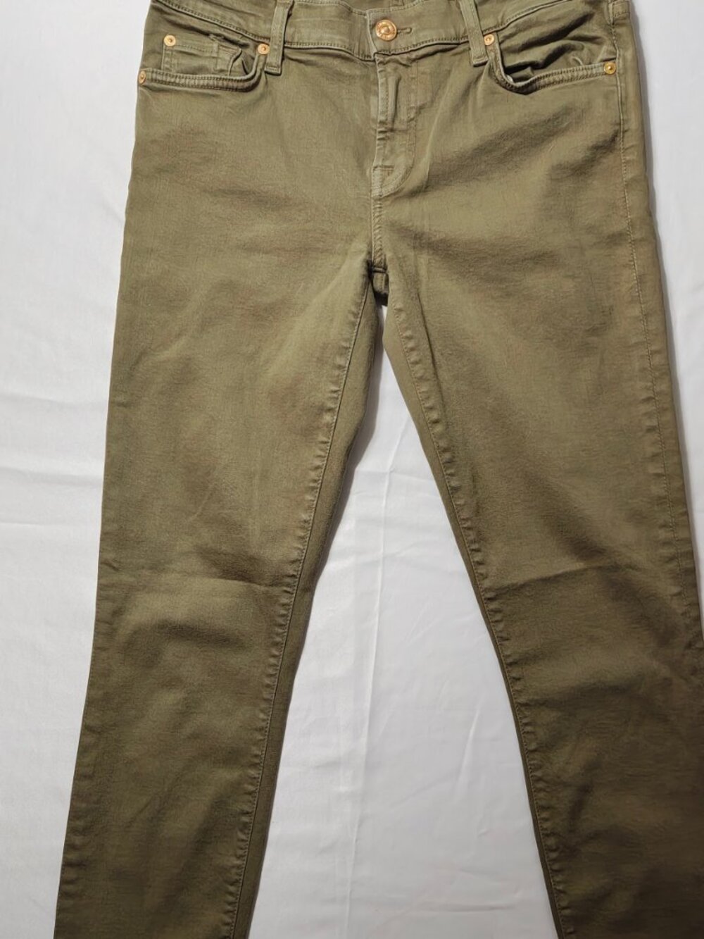 7 For All Mankind The Skinny Jeans Size 30 Olive Army Green Made in USA Stretch - Picture 2 of 6